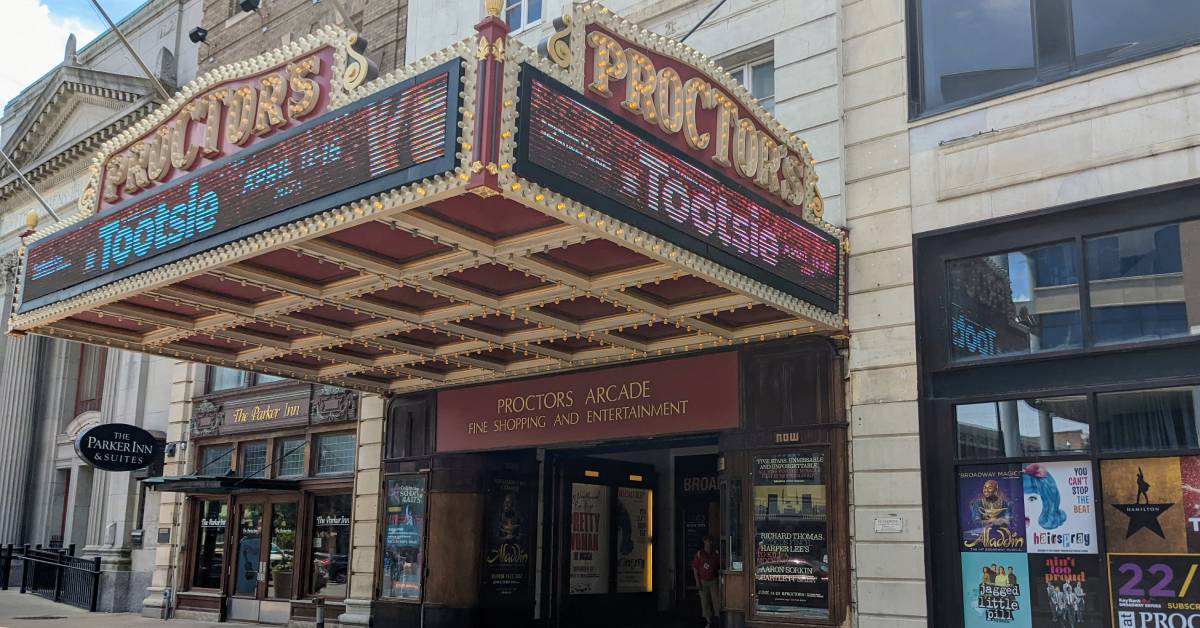 the entrance to Proctors Theatre in Schenectady