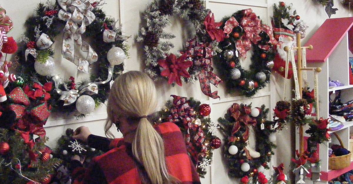 wreaths for sale at the shirt factory