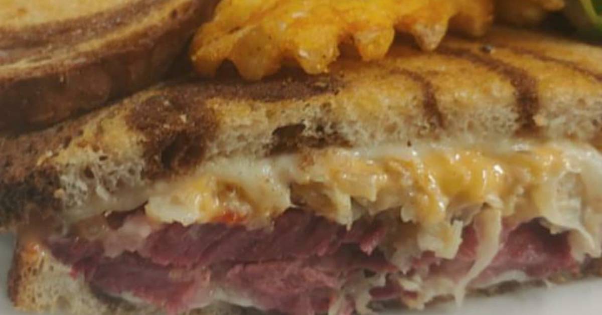 closeup of a reuben