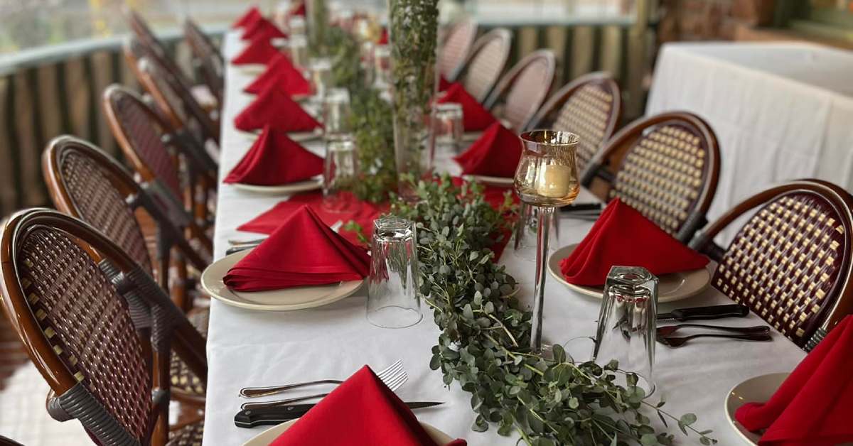 table decorated for a holiday party
