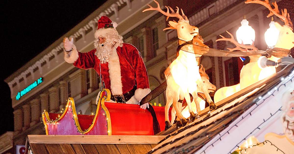 Santa waving from parade float