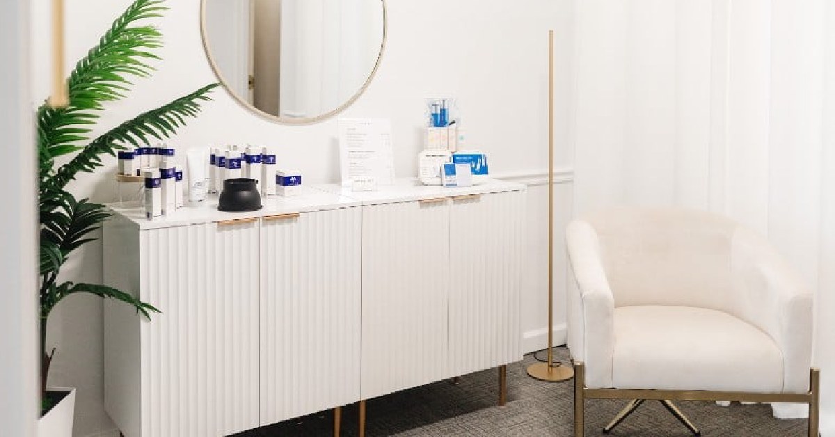 spa rituals display, white room