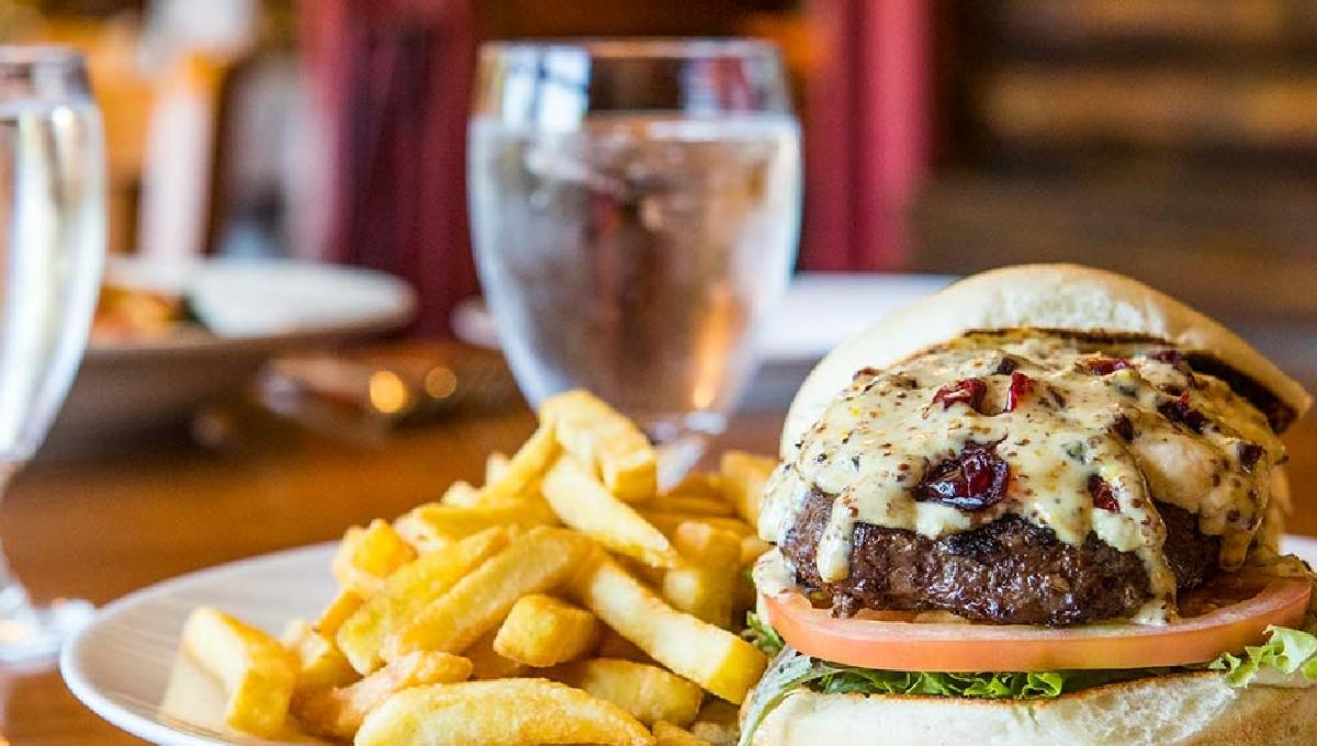 burger and fries on a table