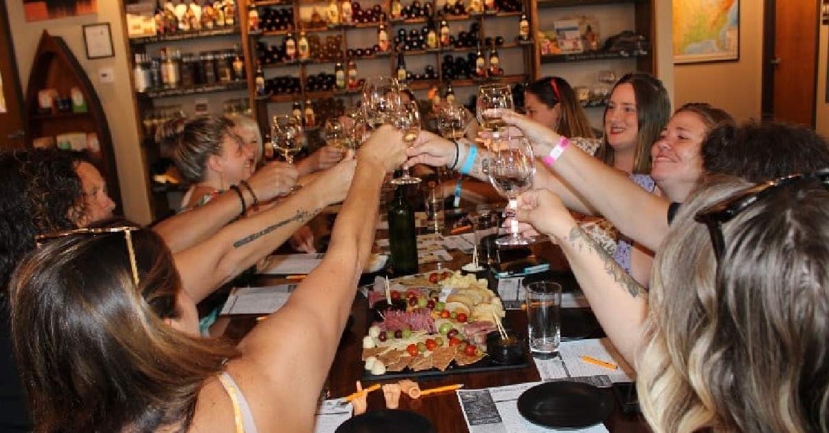 group cheersing with drinks