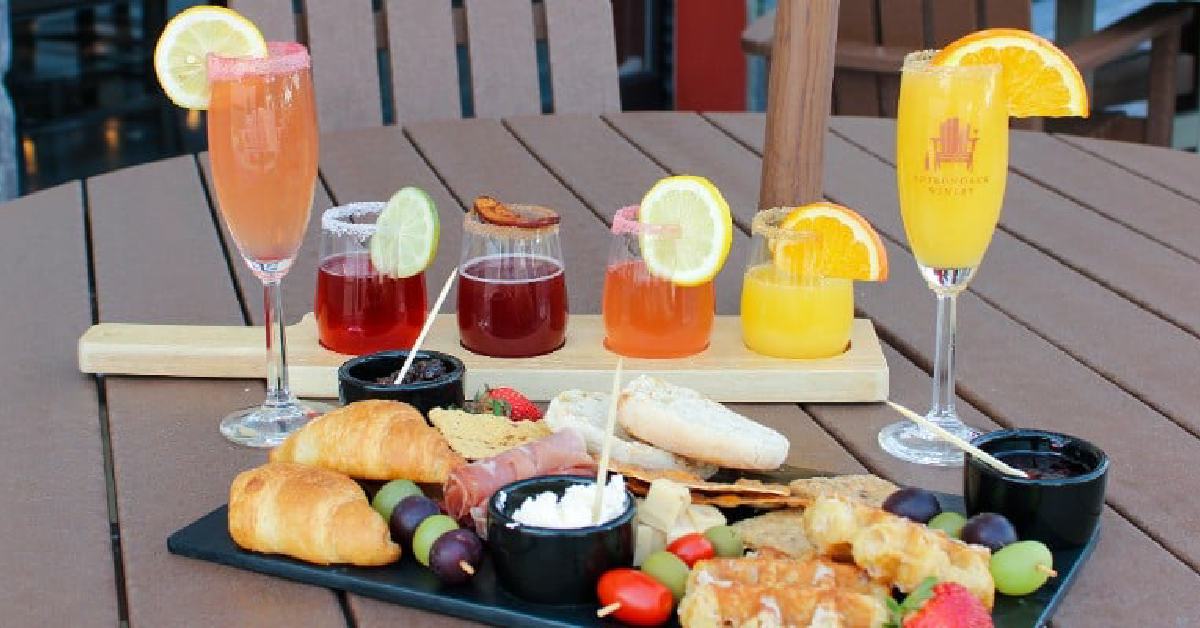 cocktails and food on a table