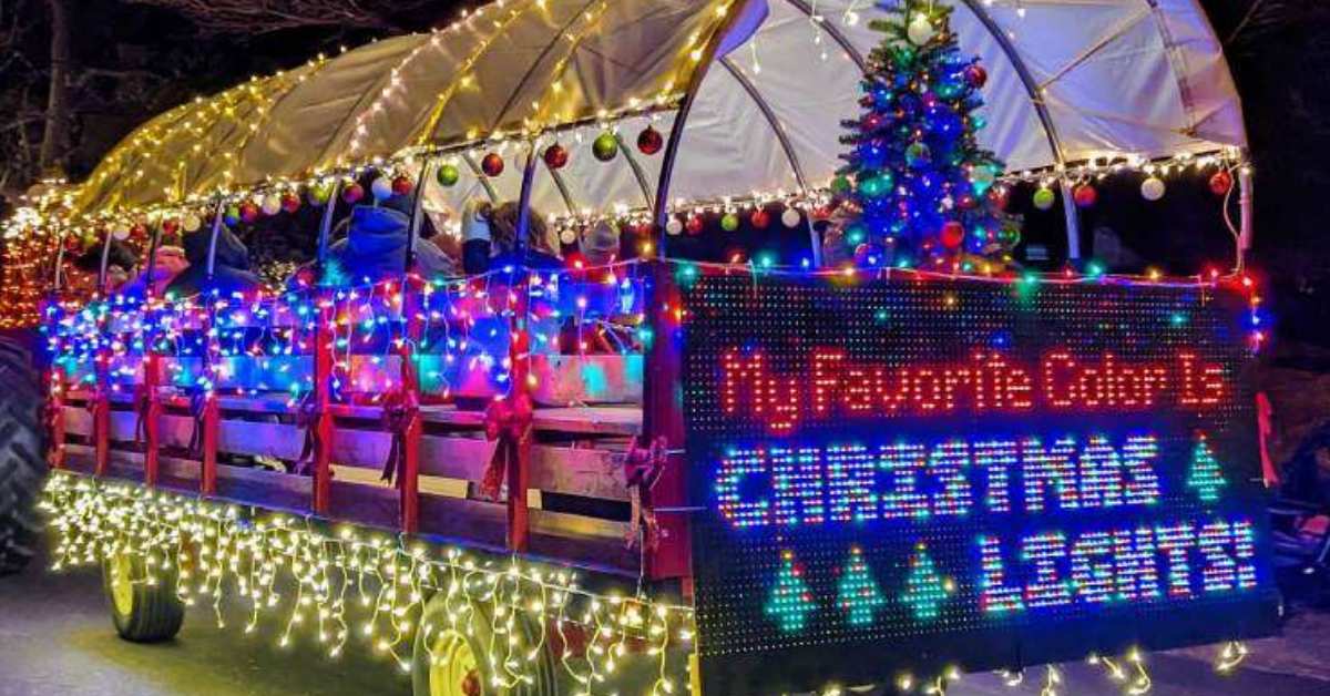 tractor trailer in holiday lights
