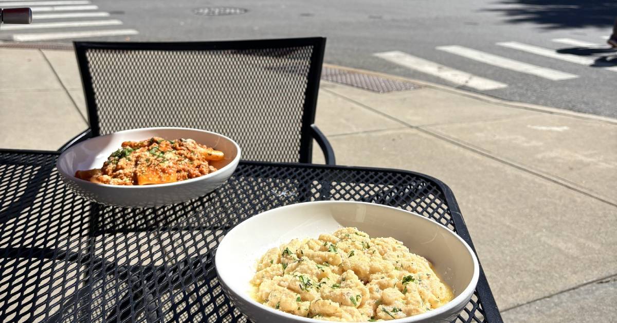 plated food on table outside