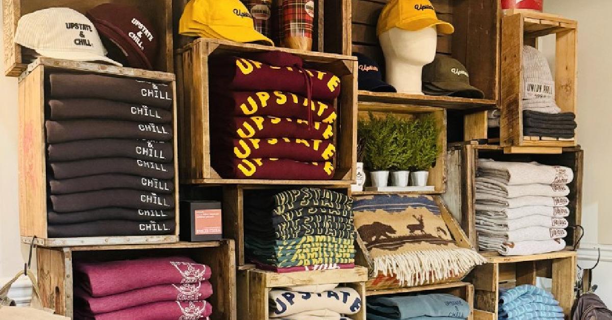 hates and apparel on shelves