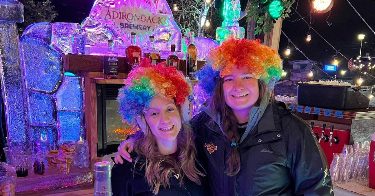 two women pose at ice bar
