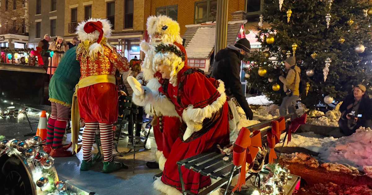 Santa and Mrs Claus on stage outdoors