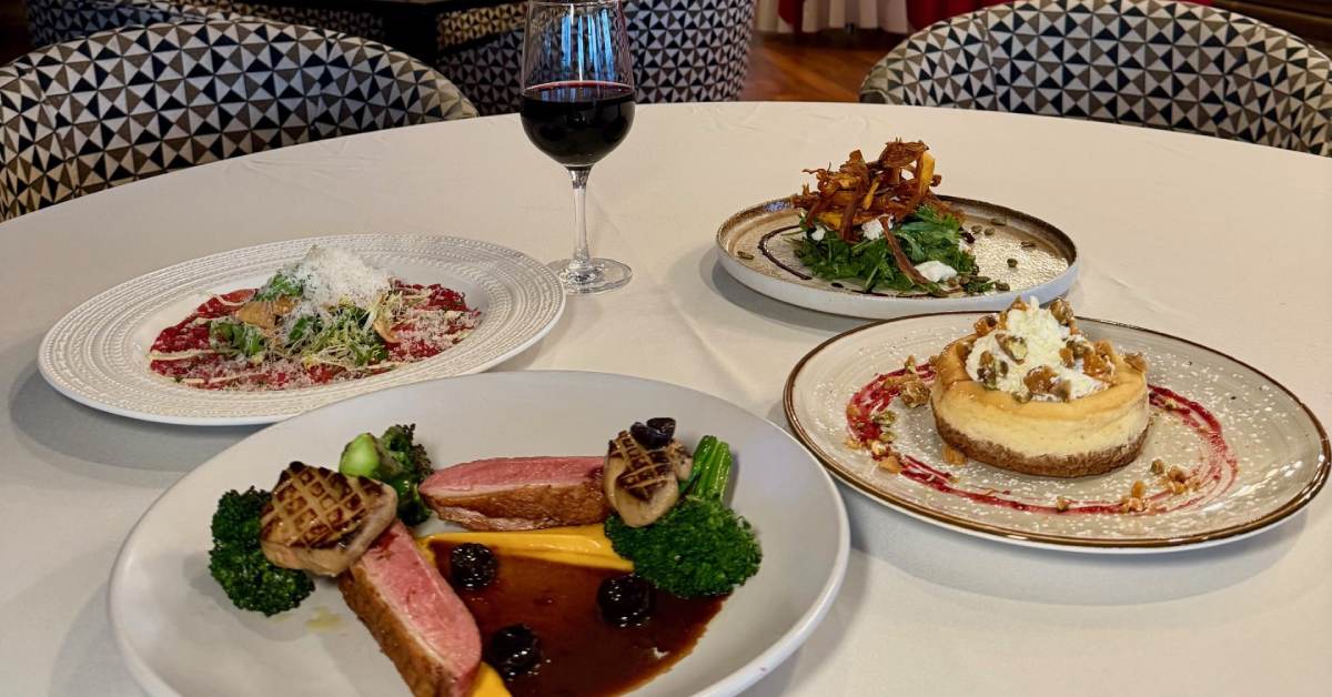 food and wine on a restaurant table
