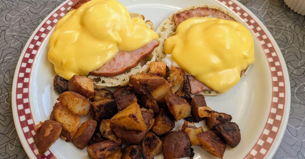 eggs benedict and potatoes