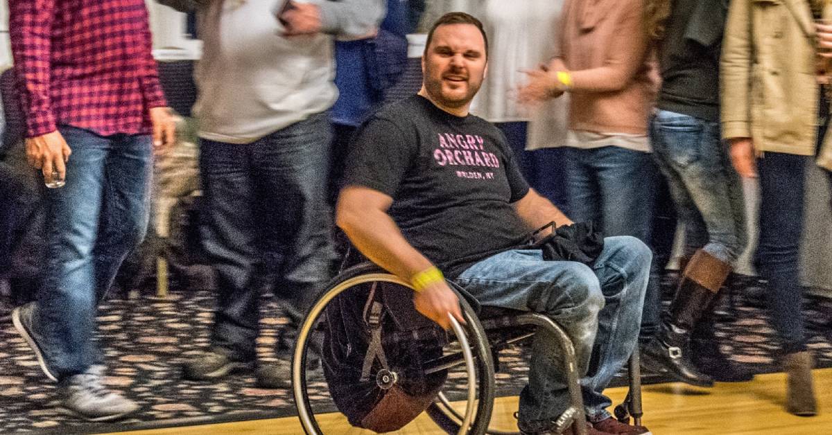 man in wheelchair at brewfest
