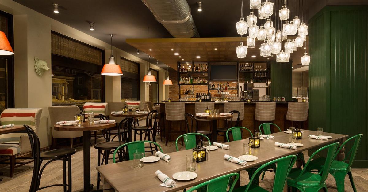 large restaurant dining area and bar