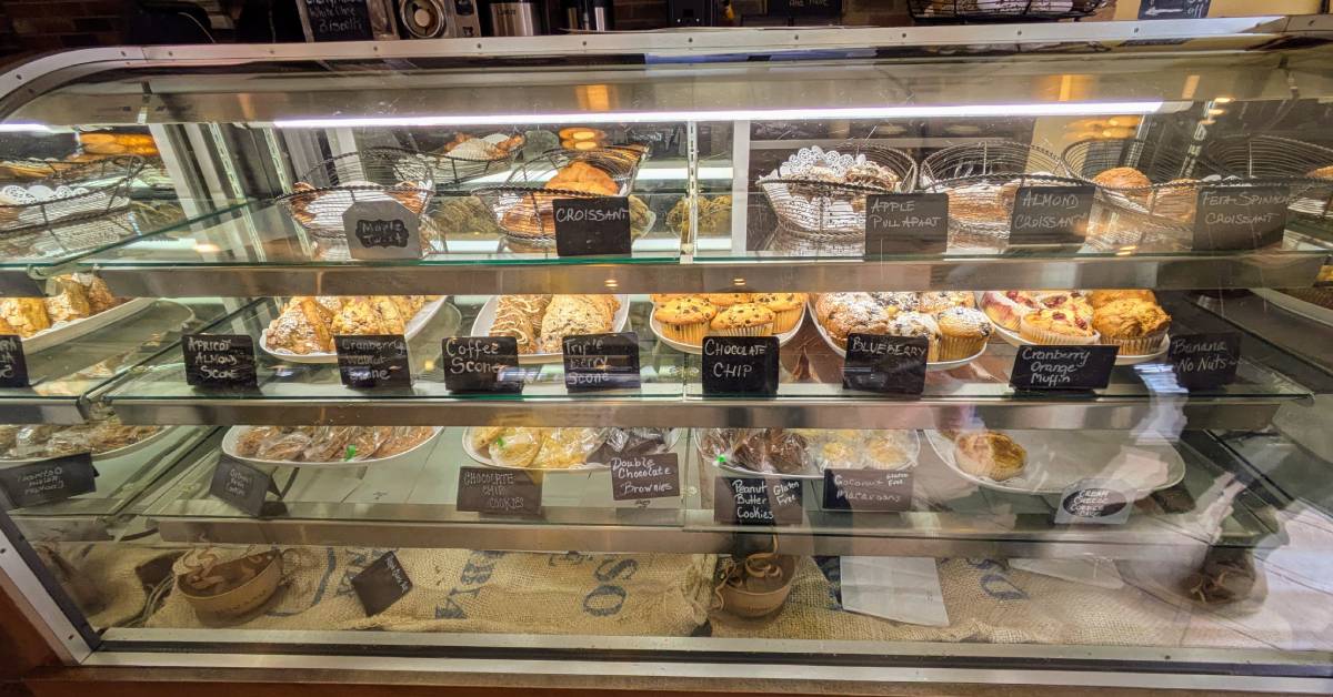 cafe display case with baked goods