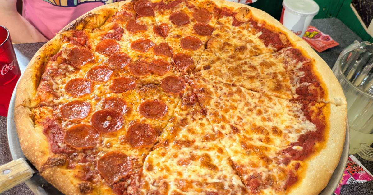 pizza with half pepperoni and half cheese