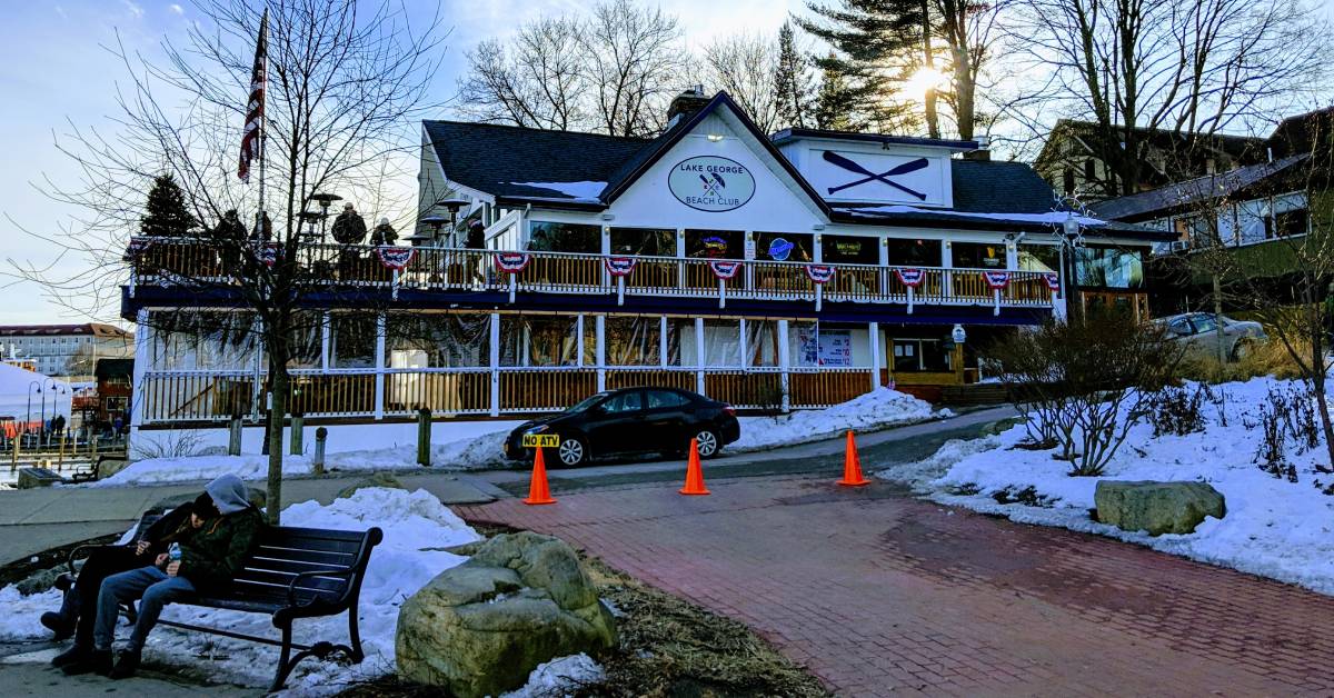 lake george beach club exterior in winter