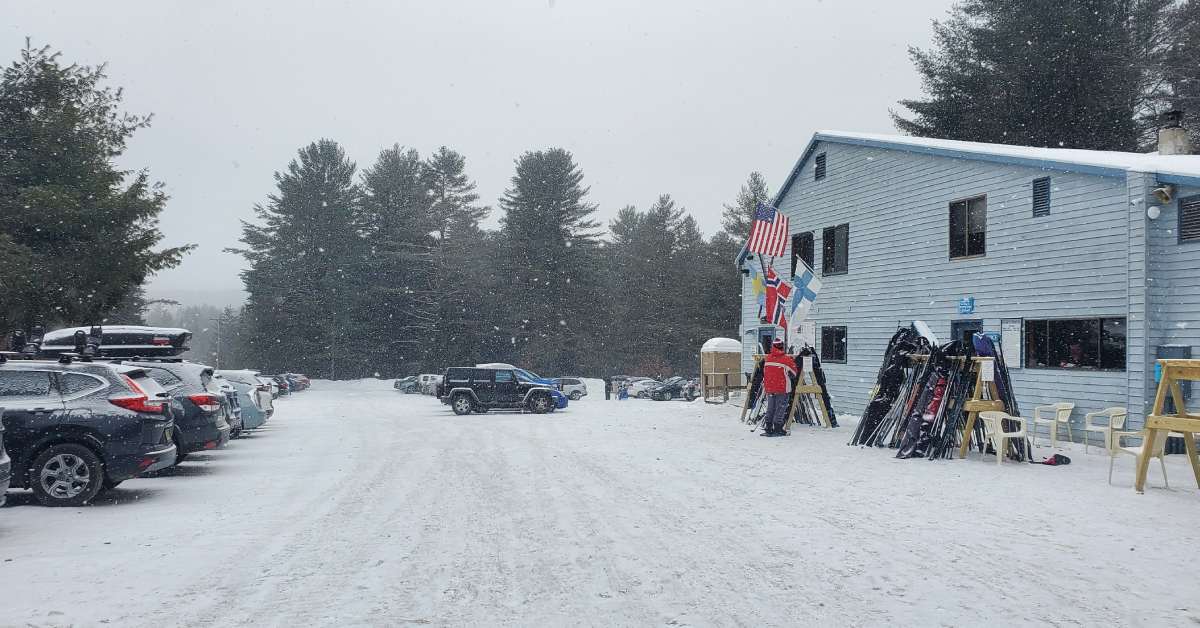 exterior of lapland lake lodge in the winter
