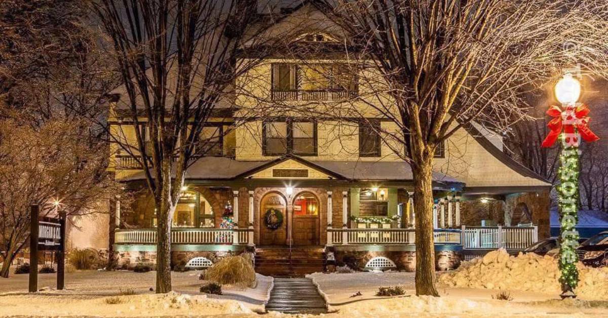 exterior of morgan and co in the winter looking festive