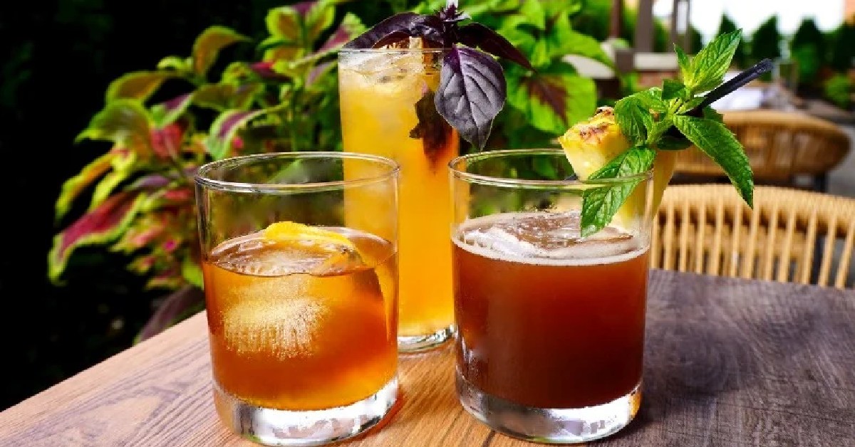 three colorful cocktails