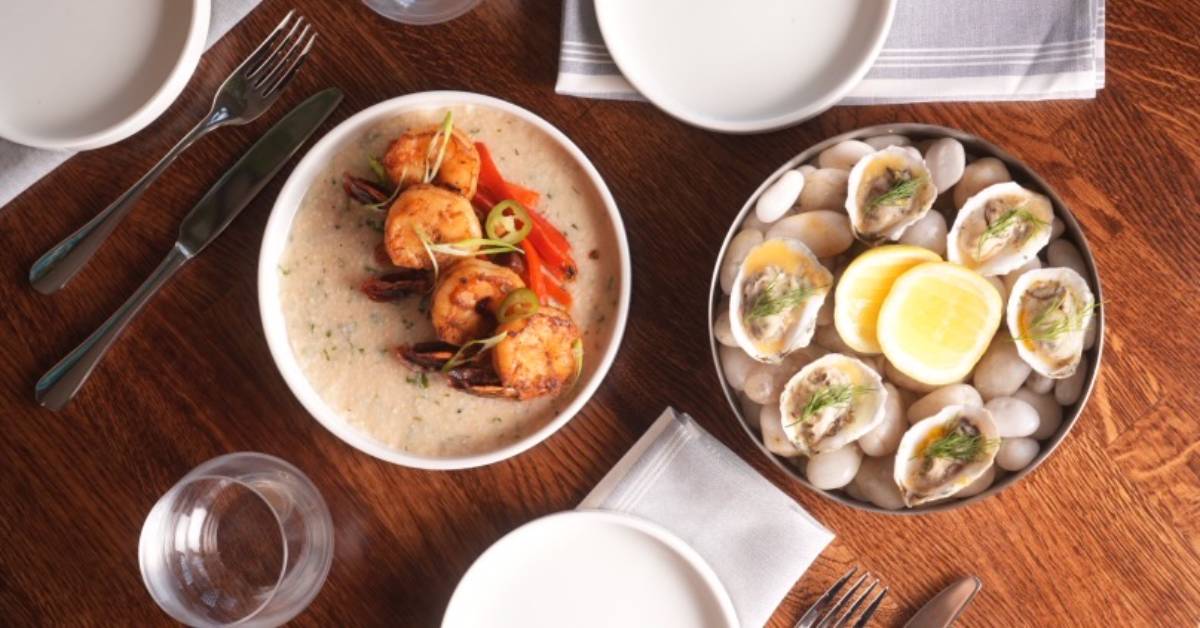 seafood dishes on table