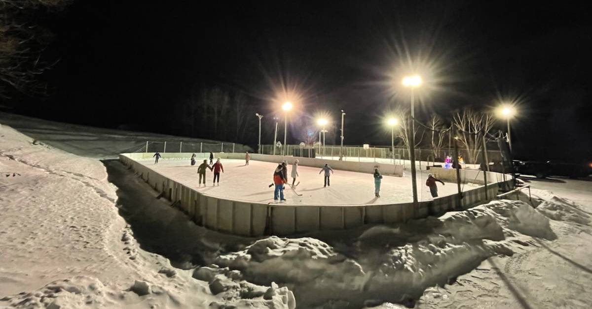 ice skaters at mt. sabbattis in long lake