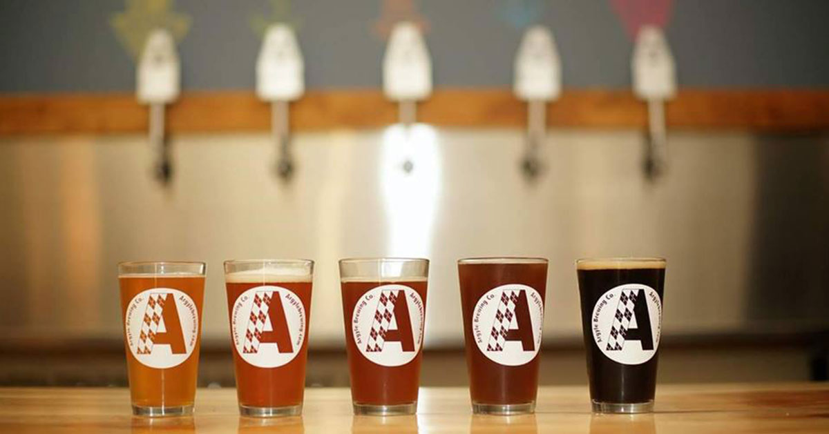 lineup of beer glasses