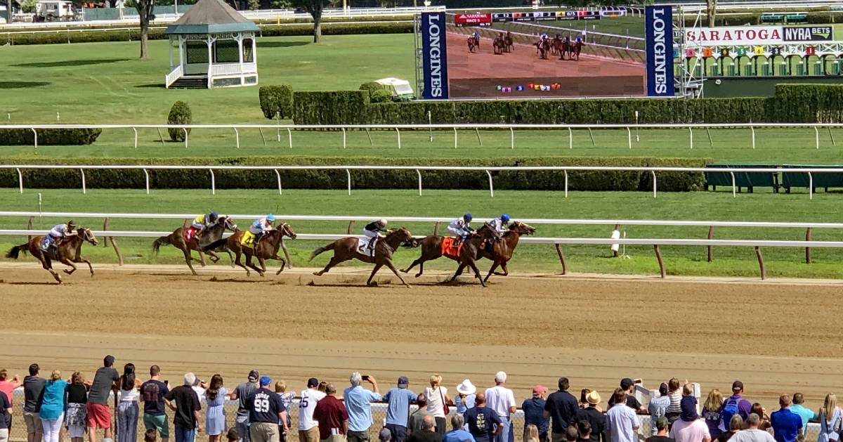 people watching a horse race