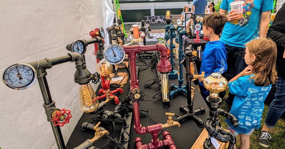 kids check out funky art at june arts fest in glens falls