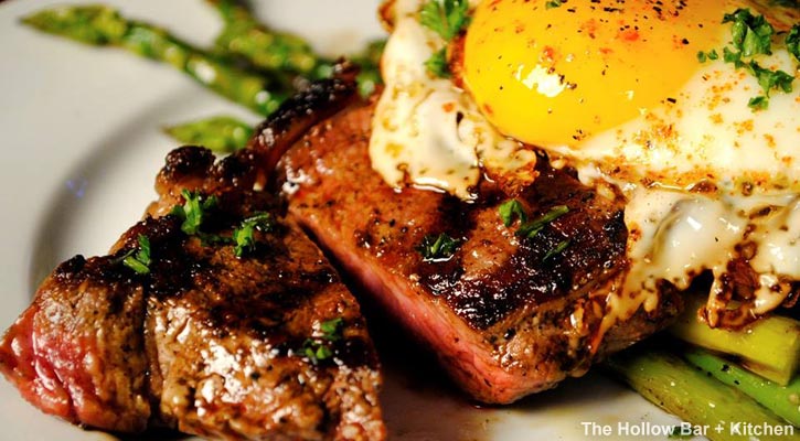 steak and eggs at the hollow