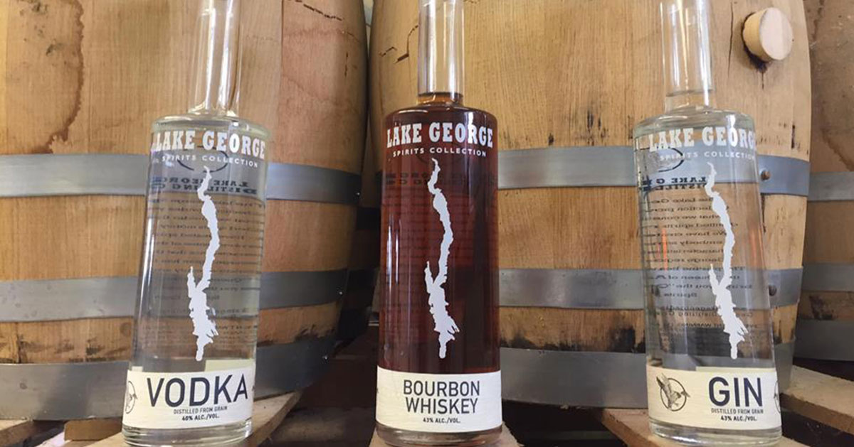 lake george themed liquor bottles and barrels