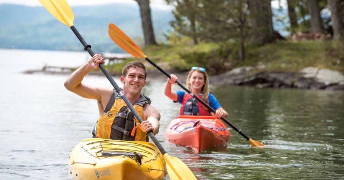 two kayakers on a lake