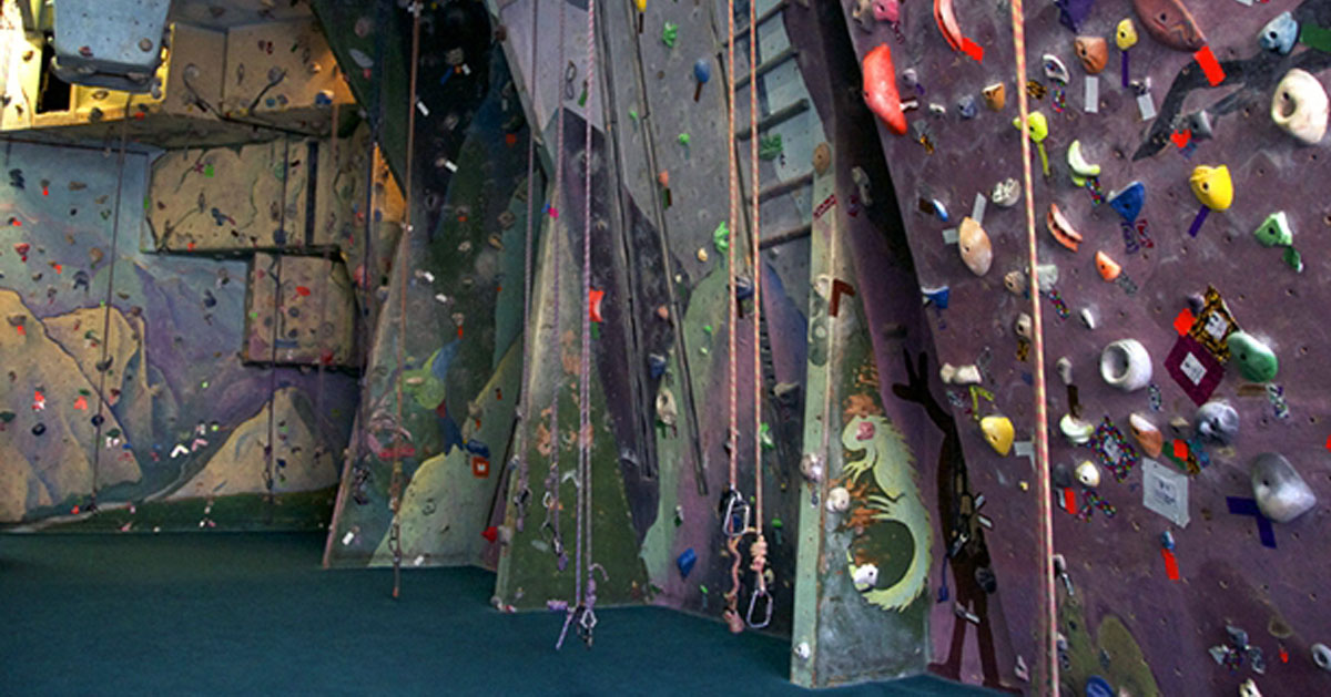 a rock climbing wall