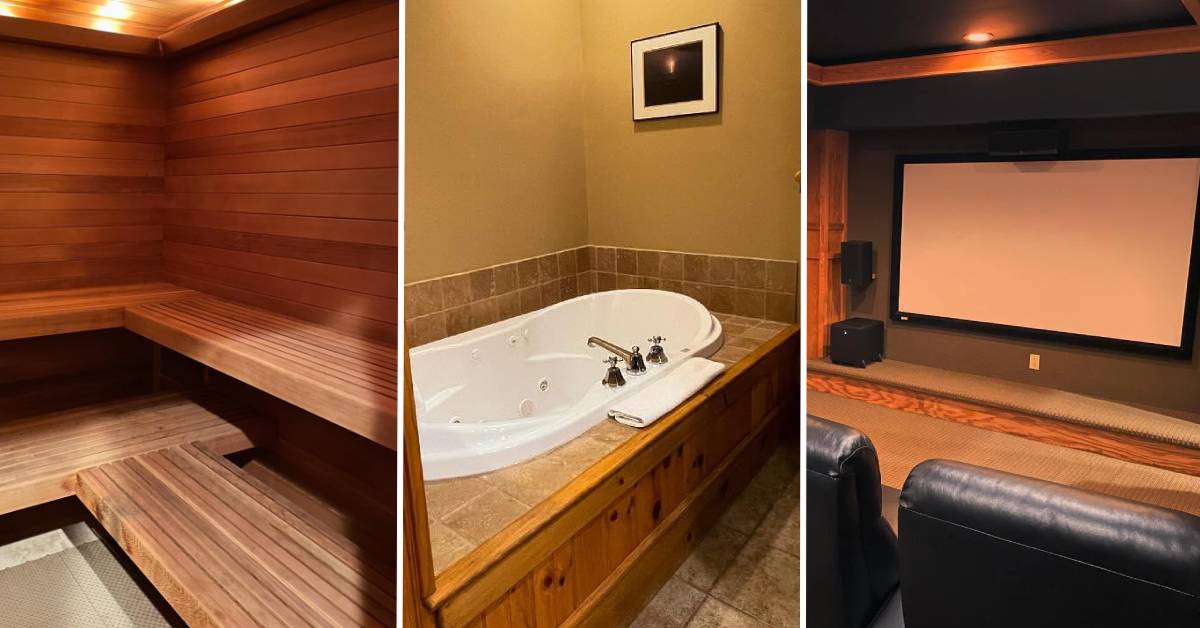 sauna, hot tub, and movie theater at the fern lodge