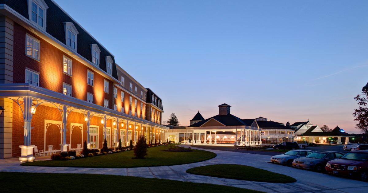 exterior of a hotel at night