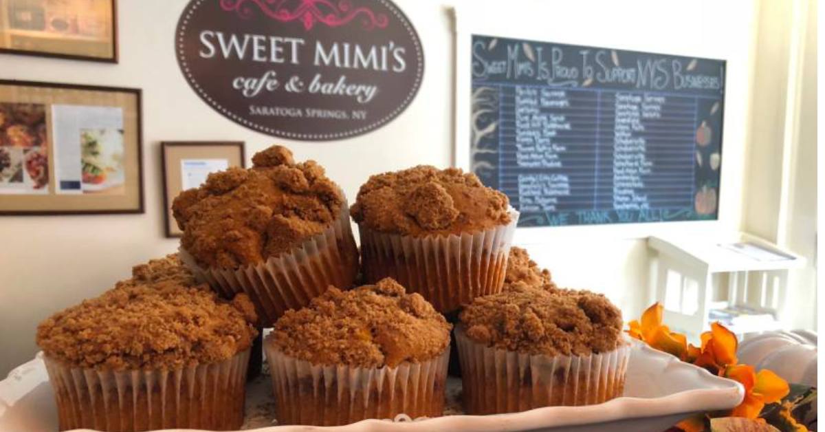 baked muffins on display in a cafe