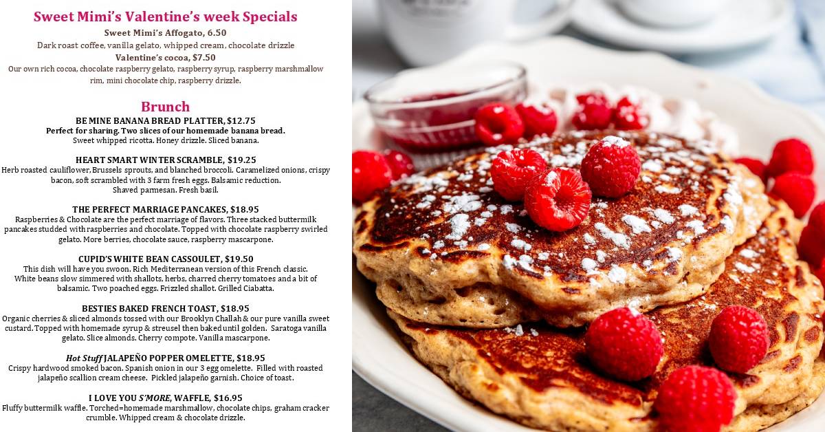 sweet mimi's valentine's specials and raspberry pancakes