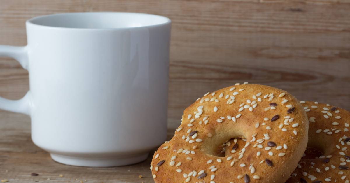 coffee and sesame seed bagel