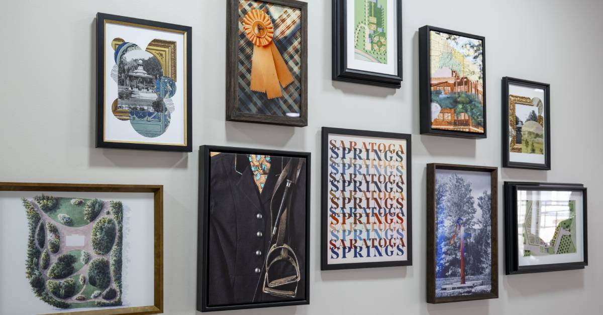 saratoga artwork and maps on wall