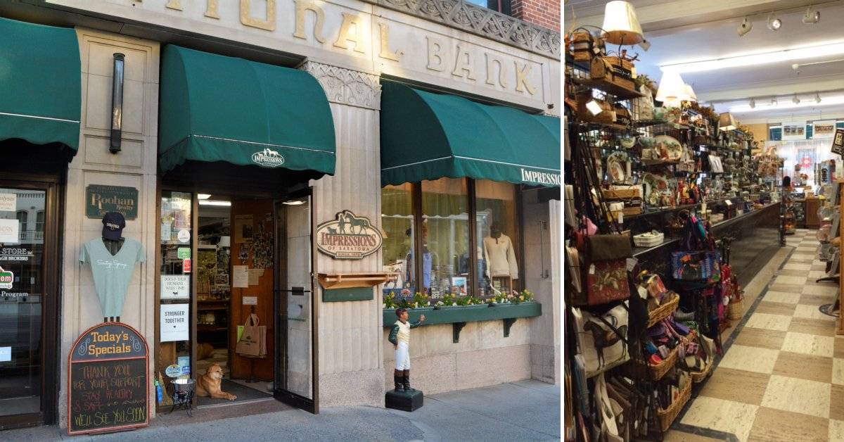 left image of impressions of saratoga storefront; right image of shop