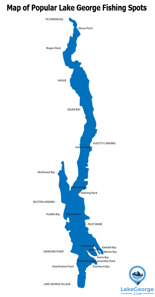 map of lake george with various fishing acess points