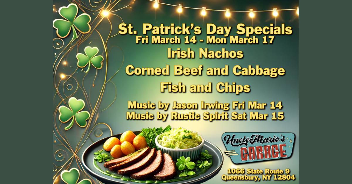 uncle mario's garage st. patrick's day specials