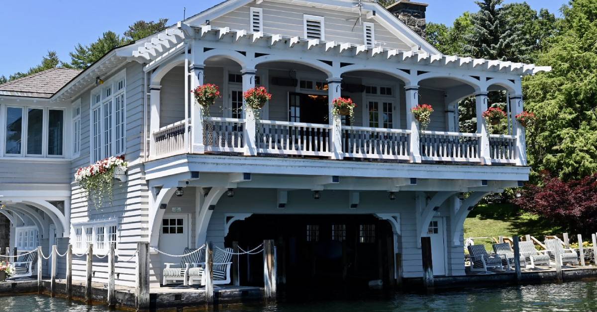 exterior of boathouse waterfront lodging in bolton landing