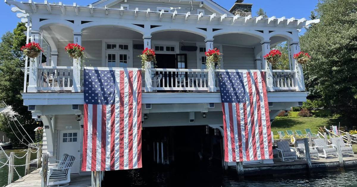 exterior of boathouse waterfront lodging in bolton landing