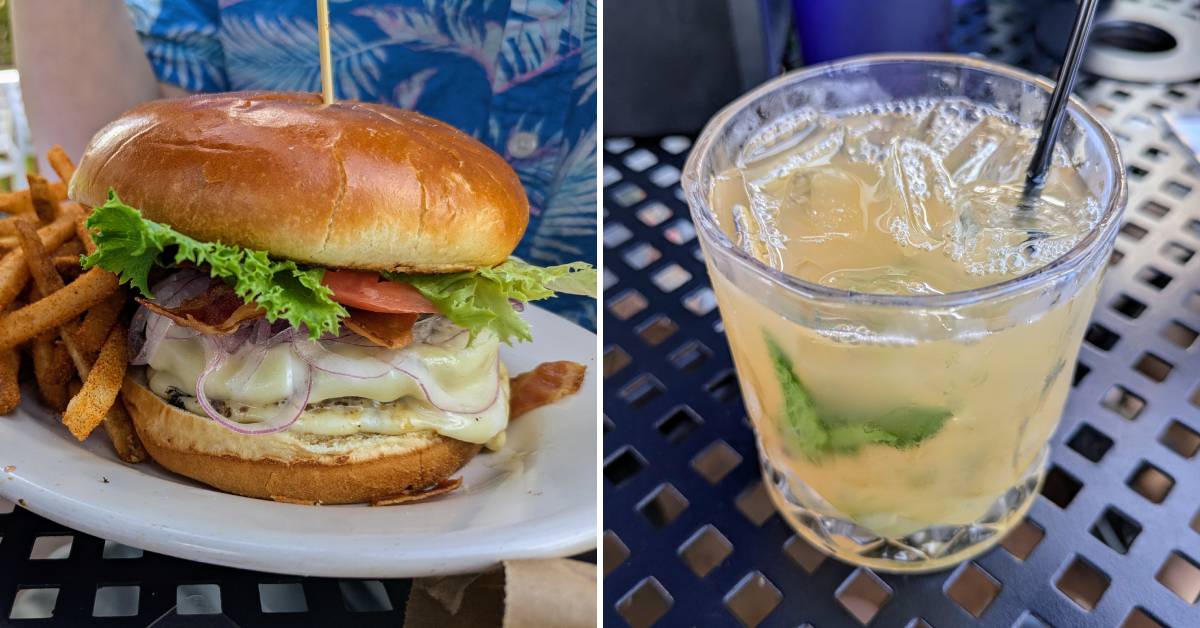burger and cocktail