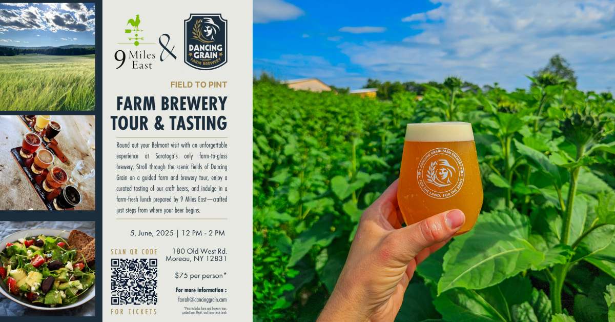 event poster and beer glass held up