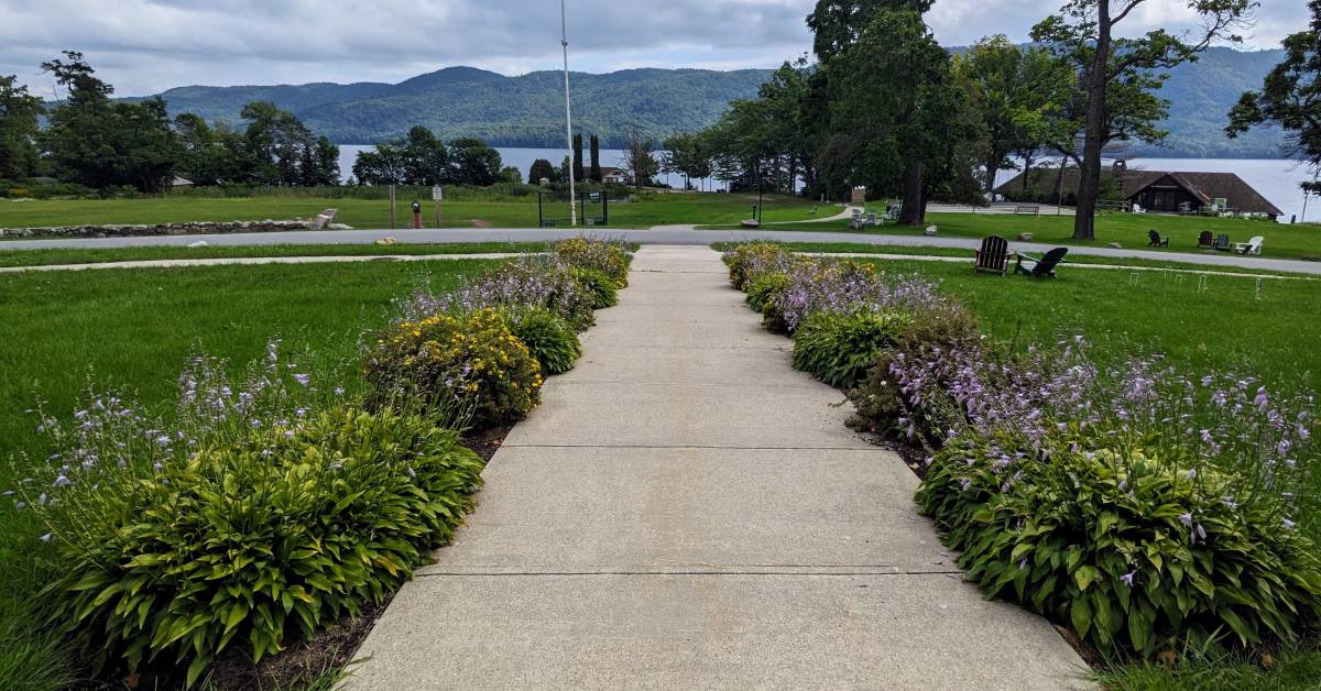 walkway with view of lake george from silver bay ymca