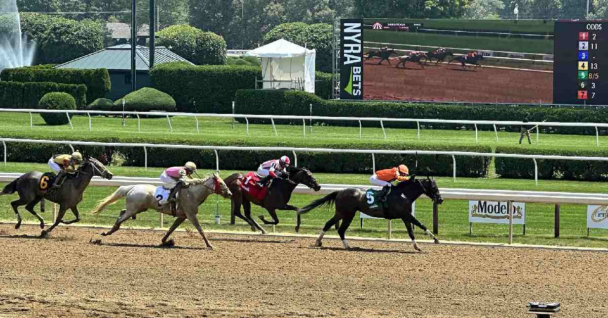 horses racing on a dirt track
