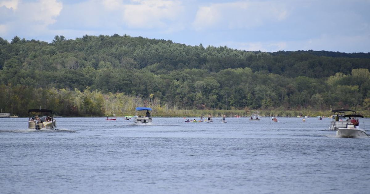 motorboats on a lake