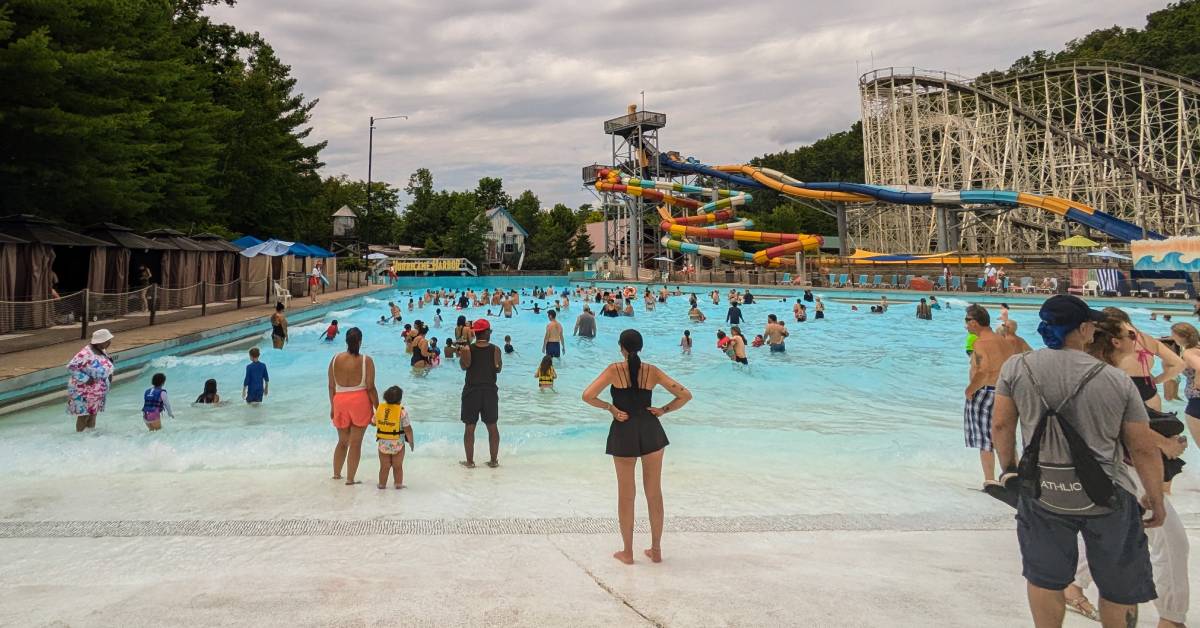 people at the wave pool at great escape